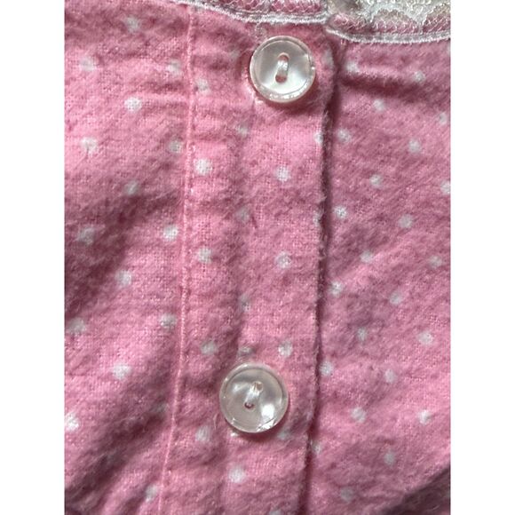 Lanz of Salzburg Pink Polka Dot Flannel Nightgown Women’s Long Sleeve Lace Trim - Picture 3 of 6